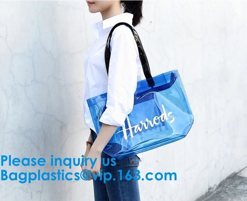 PVC, Nylon, slider closure Stadium Bag, Clear tote Bag, Beach Bag Handbag, Travel & Gym Zippered Tote Bags