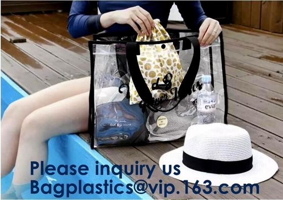 PVC, Nylon, slider closure Stadium Bag, Clear tote Bag, Beach Bag Handbag, Travel & Gym Zippered Tote Bags