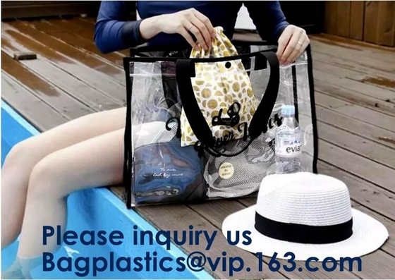 PVC, Nylon, slider closure Stadium Bag, Clear tote Bag, Beach Bag Handbag, Travel &amp; Gym Zippered Tote Bags