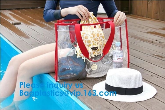 PVC, Nylon, slider closure Stadium Bag, Clear tote Bag, Beach Bag Handbag, Travel &amp; Gym Zippered Tote Bags