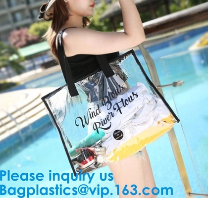 PVC, Nylon, slider closure Stadium Bag, Clear tote Bag, Beach Bag Handbag, Travel &amp; Gym Zippered Tote Bags