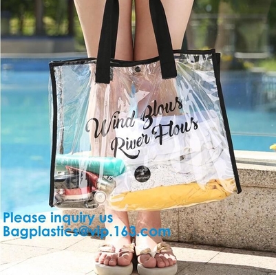 PVC, Nylon, slider closure Stadium Bag, Clear tote Bag, Beach Bag Handbag, Travel & Gym Zippered Tote Bags