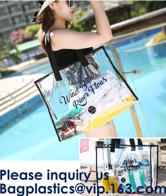 PVC, Nylon, slider closure Stadium Bag, Clear tote Bag, Beach Bag Handbag, Travel & Gym Zippered Tote Bags
