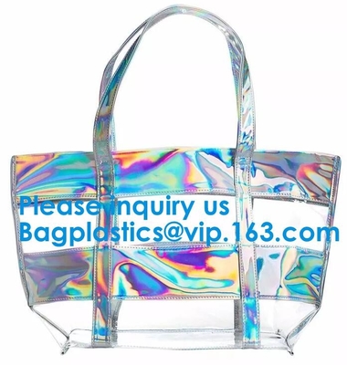 Reflective laser PU leather bag, Iridescent Tote, Fashion Holographic Handbag, Privacy Bag, Stadium Work Bag