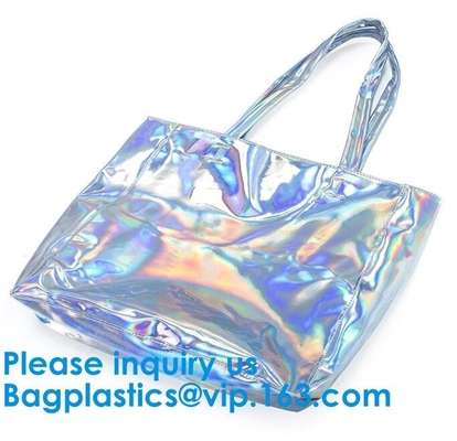 Reflective laser PU leather bag, Iridescent Tote, Fashion Holographic Handbag, Privacy Bag, Stadium Work Bag