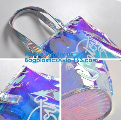 Reflective laser PU leather bag, Iridescent Tote, Fashion Holographic Handbag, Privacy Bag, Stadium Work Bag