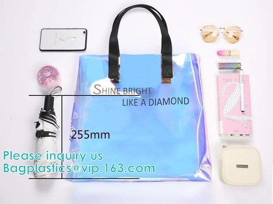 Reflective laser PU leather bag, Iridescent Tote, Fashion Holographic Handbag, Privacy Bag, Stadium Work Bag