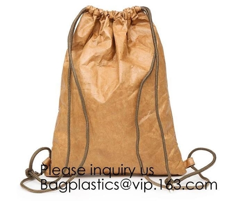 Eco-friendly Environmental Recycled Biodegradable Material Travel Kraft Tyvek Paper Drawstring Pack Backpack