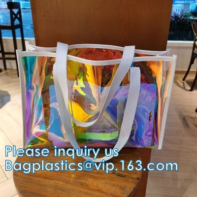 Female Holographic Transparent Handbags Women Beach Bag Sac Hologram Laser Clear PVC Tote Shopping Bag