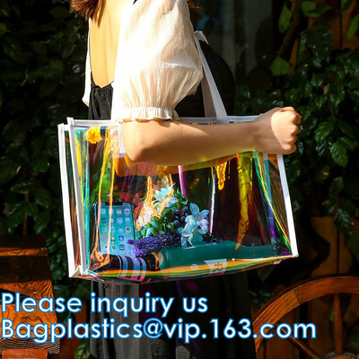 Female Holographic Transparent Handbags Women Beach Bag Sac Hologram Laser Clear PVC Tote Shopping Bag