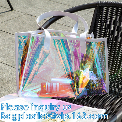 Female Holographic Transparent Handbags Women Beach Bag Sac Hologram Laser Clear PVC Tote Shopping Bag