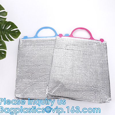 Aluminum Cooler Sealed Insulated Bag, Handle Thermal Lunch Bag, Hot Cold Bag, Transportation, Preservation