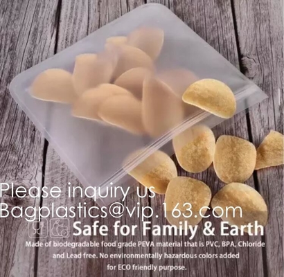PEVA, Silicone, Reusable Storage Resealable Freezer Food Bags, Leak Proof Zip lockk Airtight lunch Container