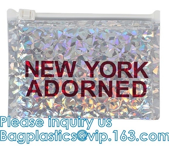 Reusable Metallic Matte Glossy Holographic Zip lockk Bags, Reclosable Cosmetic Packing Bubble Pouch Slider Zipper