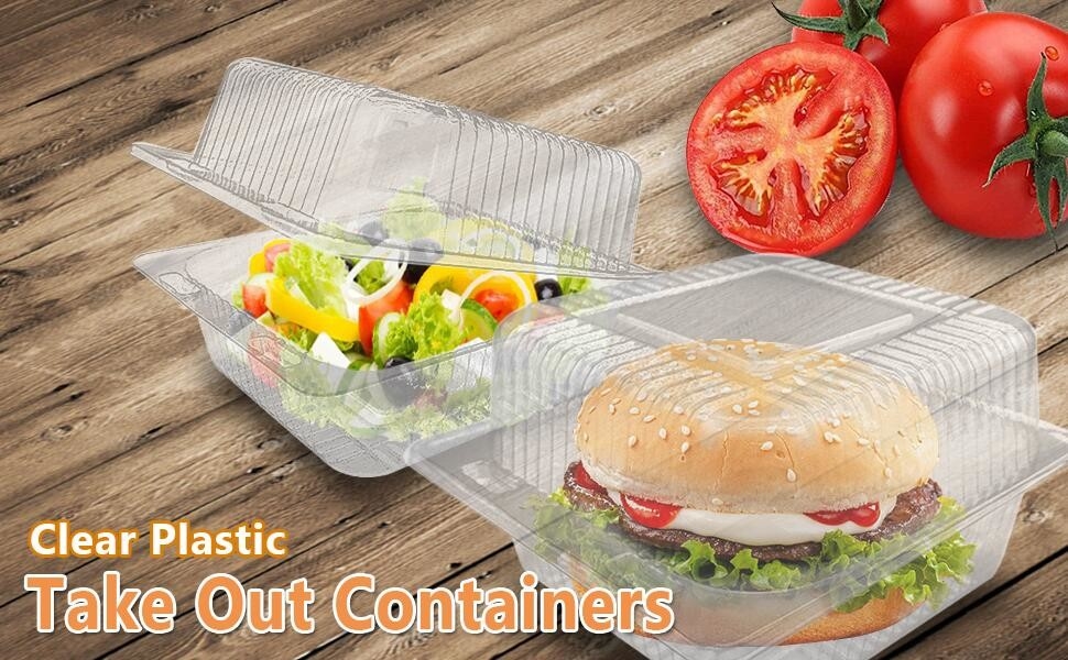 Clamshell Hinged Blister Salad Foldable Pack, Compartment Meal Prep Container Airtight Take Away Lunch Box