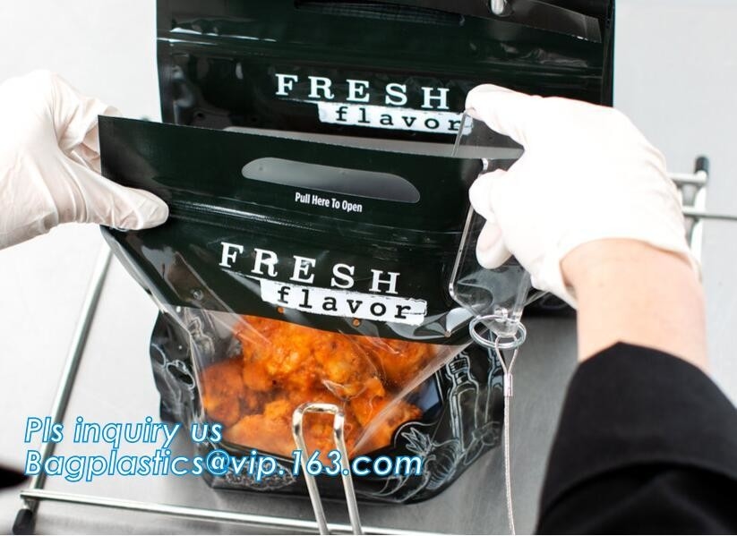 Biodegradable Stand Up Anti-Fog Hot Roast Chicken Zipper Bag Microwave Rotisserie Chicken Bag With Handle