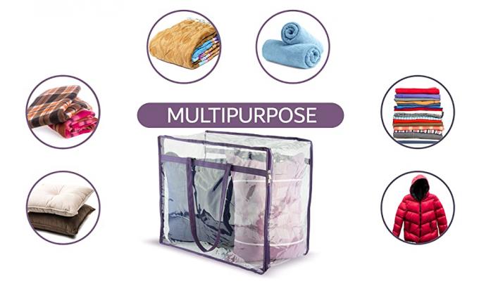 Clothes Storage Bag, Makeup Organizer With Reinforced Handle, Vinyl Storage Bags, Dual Zippers, Moving Totes 8