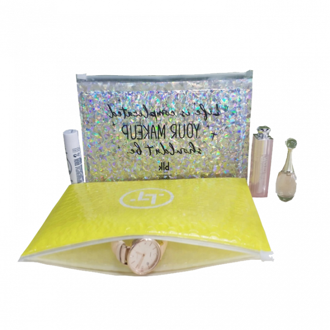 Reusable Metallic Matte Glossy Holographic Zip lockk Bags, Reclosable Cosmetic Packing Bubble Pouch Slider Zipper 1