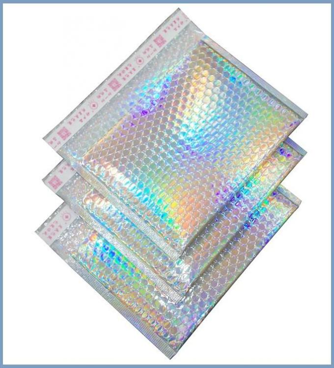 Reusable Metallic Matte Glossy Holographic Zip lockk Bags, Reclosable Cosmetic Packing Bubble Pouch Slider Zipper 5