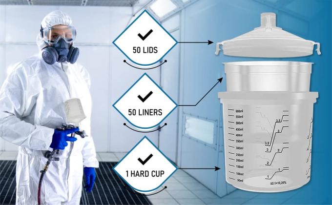 DISPOSABLE REFILLS, Automotive Spray Cup Paint Hard Cup, Gun Cups, Paint Mixing Cups, SPRAY CUP SYSTEM 4