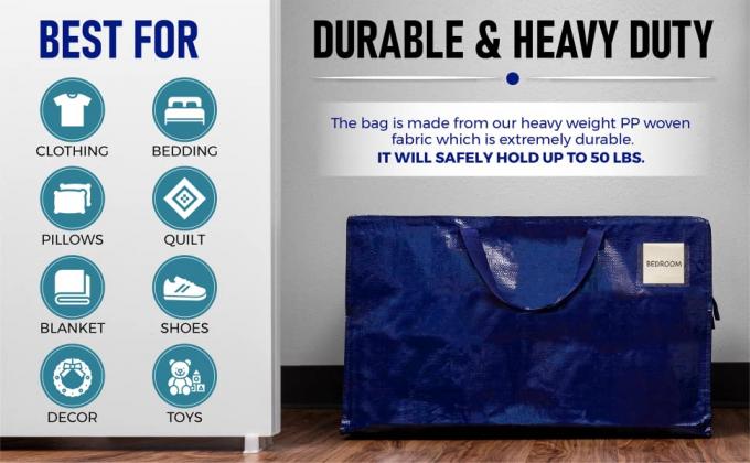 Heavy Duty Oversized Storage Bag Organizer With Strong Handles, Moving, Traveling, College Dorm, Camping 1