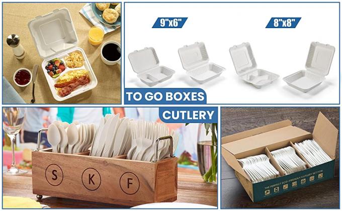 Compostable Clamshell Take Out Food Containers, Natural Disposable Bagasse, Eco-Friendly, Sugar Cane Fibers 1