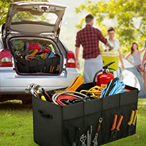 Car Trunk Organizer For SUV, Expandable Large Capacity, Sturdy Cargo Trunk Storage Organizer, Non Slip Bottom 16