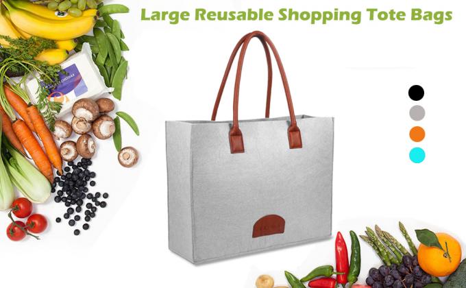 Grocery Bags Reusable Eco Shopping Bags Large Made By Felt Fabric Produce Bags Stylish Travel Tote Bag Gray 0