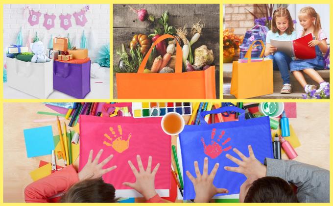 Nonwoven fabric Grocery Tote, Reinforced Handle Heavy Duty Large Shopping, Kitchen Reusable box bags 7