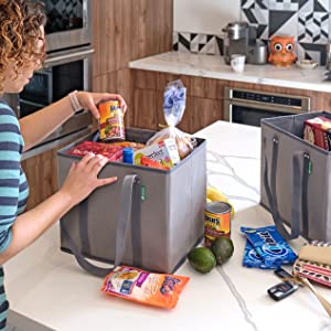 Nonwoven fabric Grocery Tote, Reinforced Handle Heavy Duty Large Shopping, Kitchen Reusable box bags 10