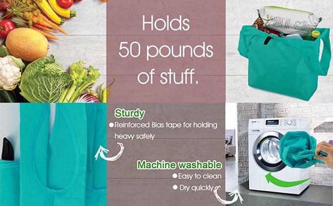 Xlarge Handle Bags Reusable Washable Foldable Folding Reusable Shopping Bags, Groceries With Zipper Carrier 3