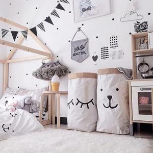 le sac en papier bag, Kraft Paper Storage Linen Bag Kids Toys Clothing Organizer Basket Nursery Home Decor 6